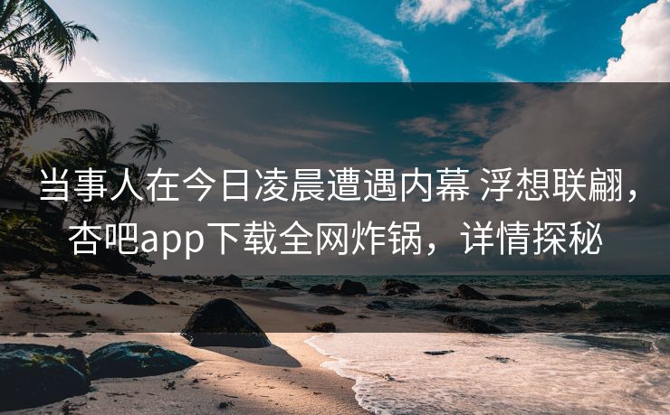 当事人在今日凌晨遭遇内幕 浮想联翩，杏吧app下载全网炸锅，详情探秘